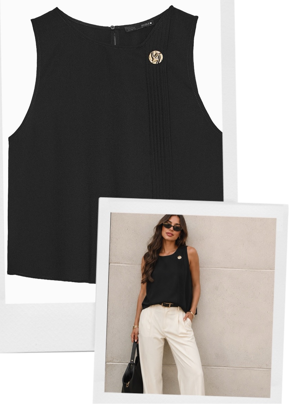ZARA pleat detail chiffon top with button